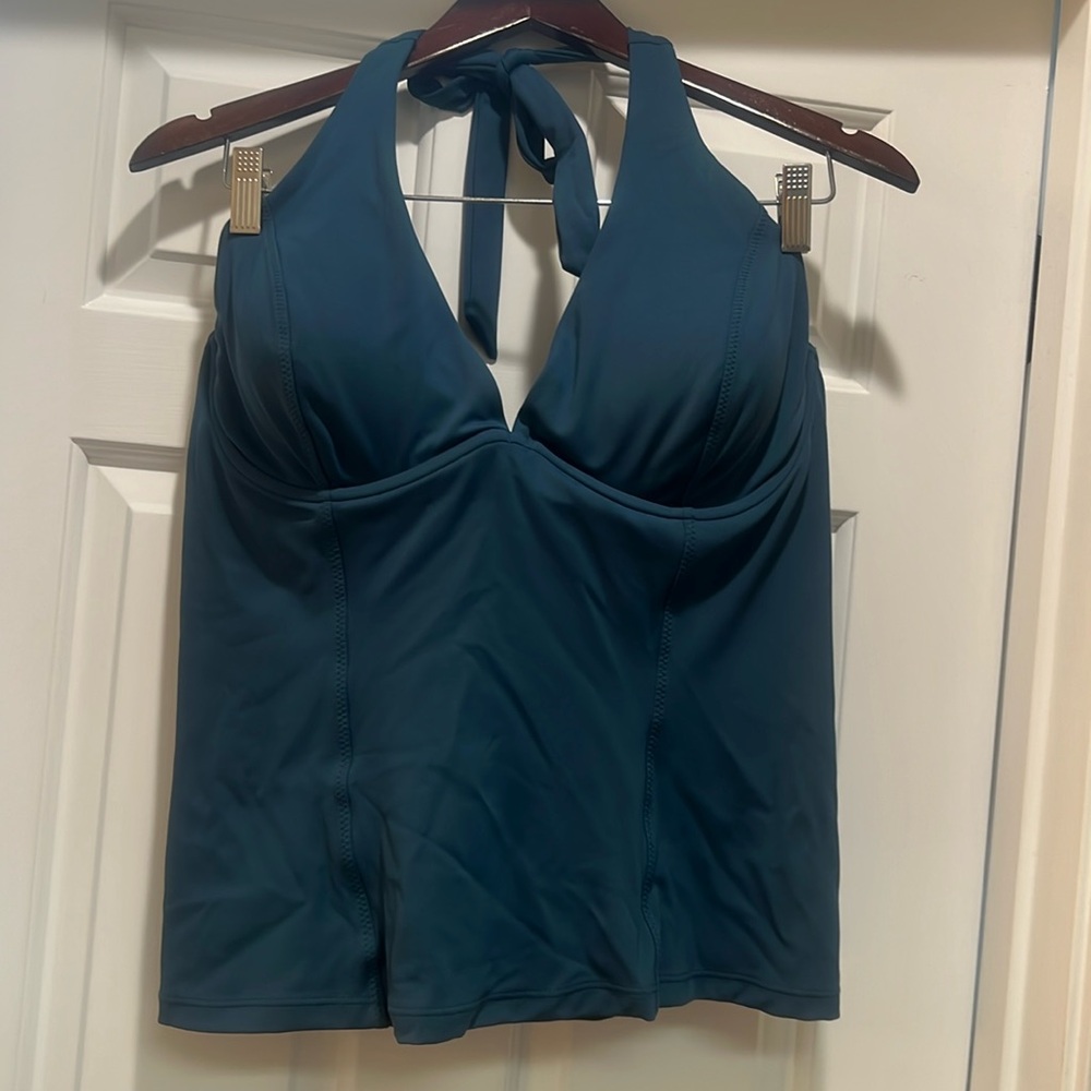 Athleta halter tankini top, 40 D/DD and high rise bikini bottoms size L